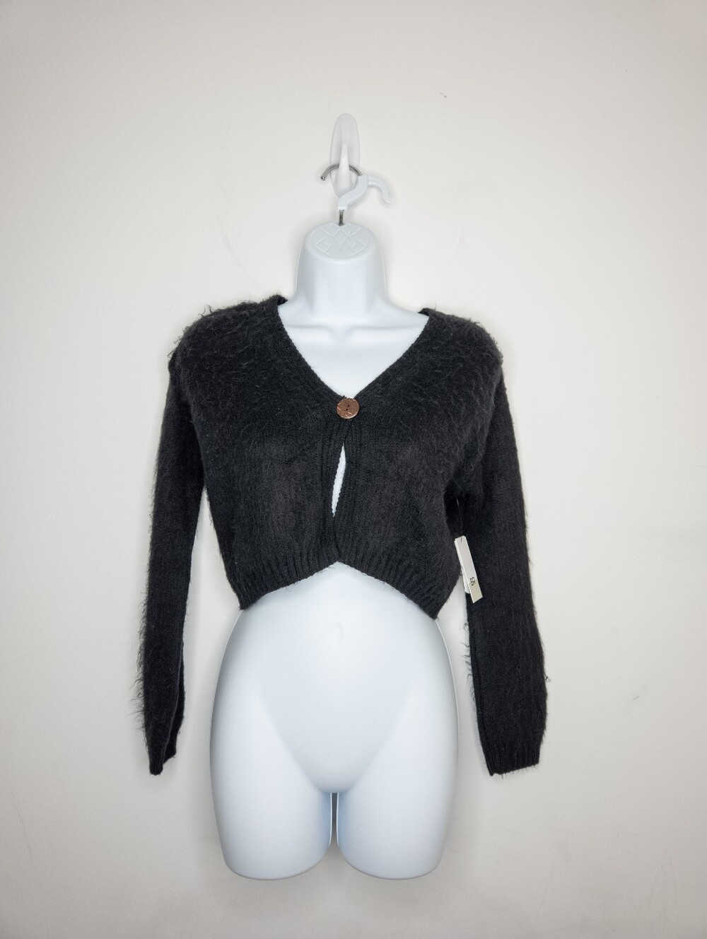 Bp Womens Brushed Fabric Sweater Button Front Cropped Cardigan Black Size Xxs